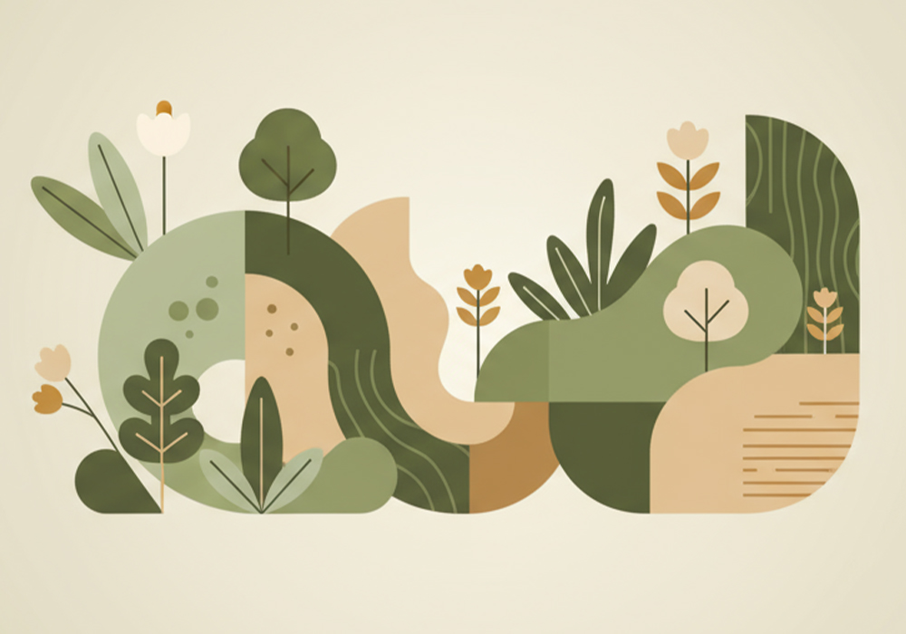 minimal nature-inspired illustration showing rewilding design concept with organic shapes and greenery