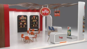 Orkla India MTR Exhibition Stall with Wavy Top 3D Renders