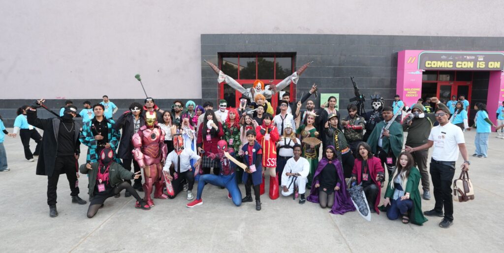Cosplayers and attendees gathered outside Comic Con Jaipur venue